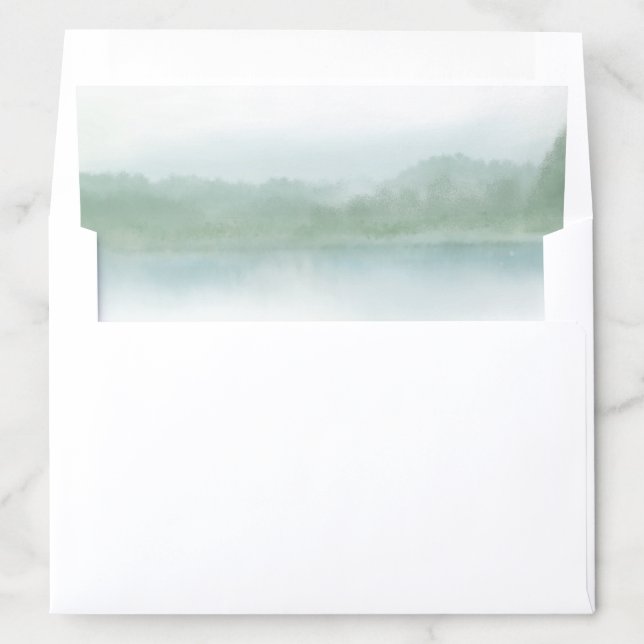 Abstract Watercolor Lake and Trees Lined Wedding Envelope Liner (In Envelope)