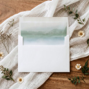Abstract Watercolor Lake and Trees Lined Wedding Envelope Liner