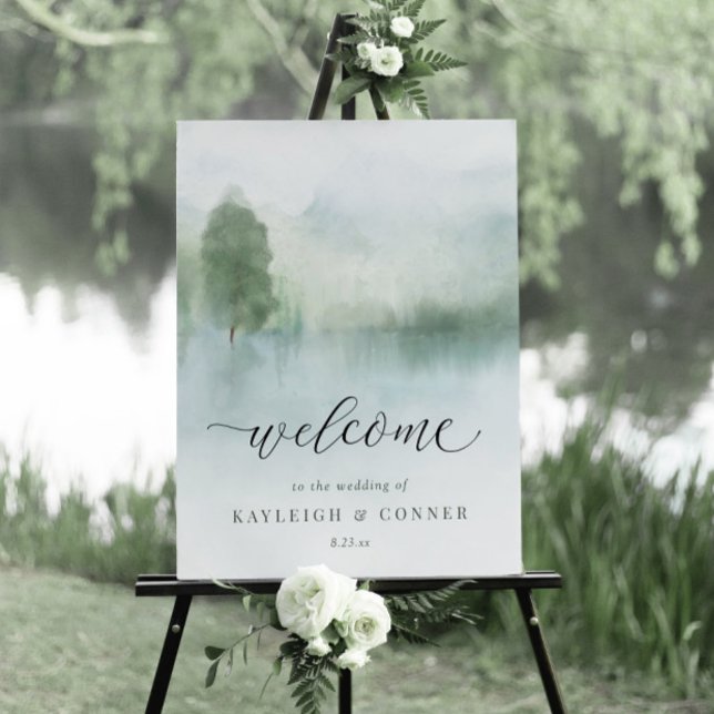 Abstract Watercolor Lake Trees Wedding Welcome Foam Board (Creator Uploaded)
