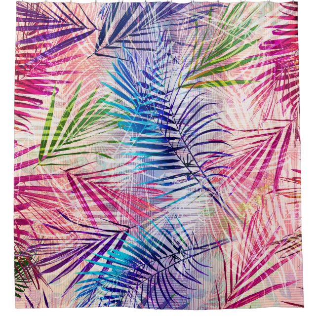Abstract Watercolor Leaves Allover Pattern Shower Curtain (Front)