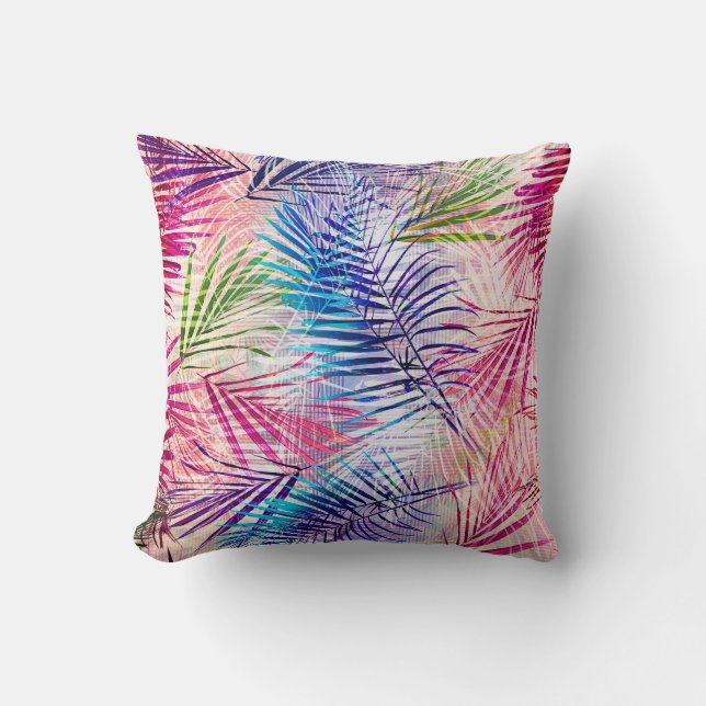Abstract Watercolor Leaves Allover Pattern Throw Pillow (Front)