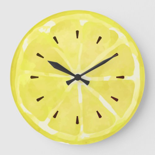 Abstract watercolor lemon fruit slice kitchen large clock