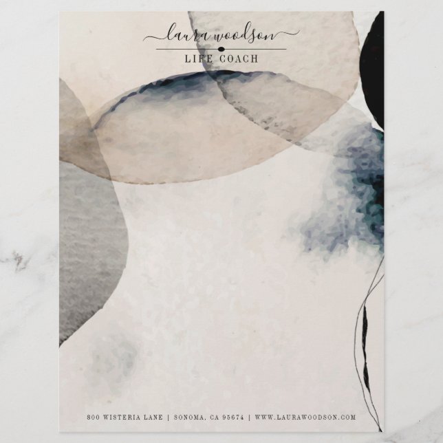 Abstract Watercolor Life Coach Letterhead (Front)