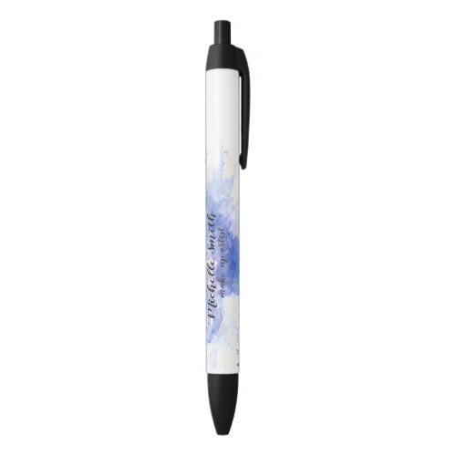 Abstract watercolor light blue splash brush stroke black ink pen