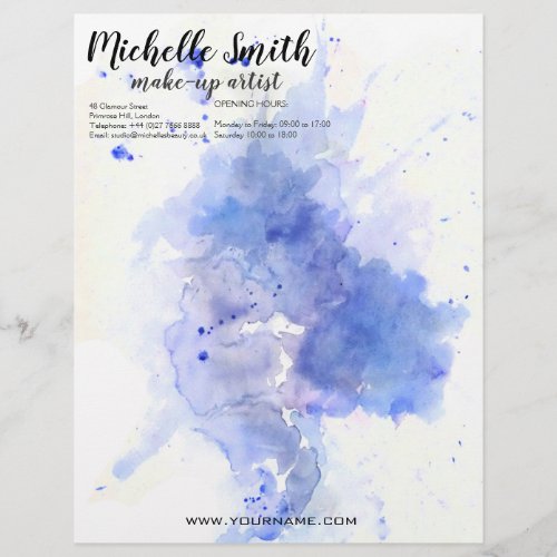 Abstract watercolor light blue splash brush stroke letterhead
