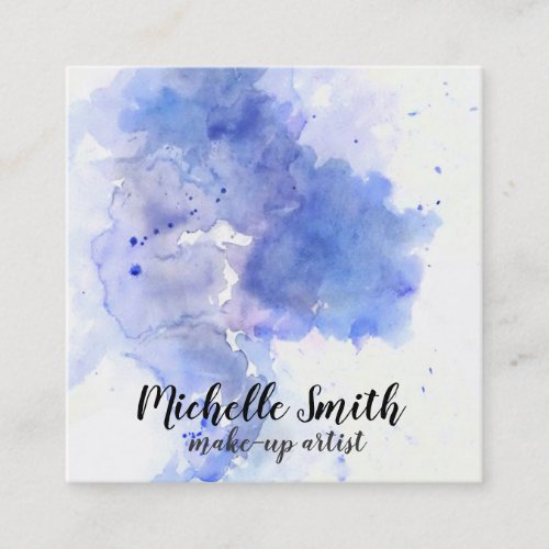 Abstract watercolor light blue splash brush stroke square business card