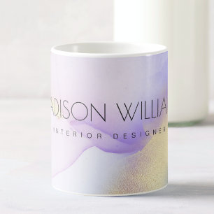Abstract Watercolor Lilac Gold Paint Custom Name Coffee Mug
