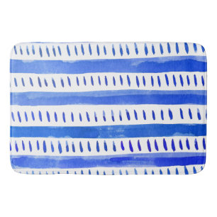 Abstract watercolor lines - blue bath mat
