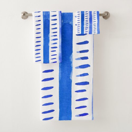 Abstract watercolor lines _ blue bath mat bath towel set