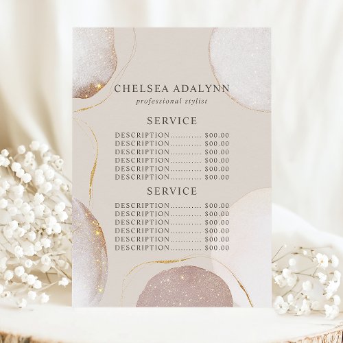 Abstract Watercolor Luxury Gold Service Price Menu