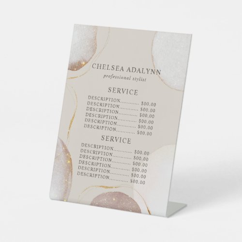 Custom Price Menus 11 Abstract Watercolor Luxury Gold Service Price Pedestal Sign