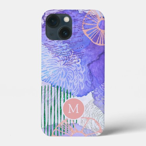 Abstract Watercolor Marine Flora Art Monogram iPhone 13 Mini Case