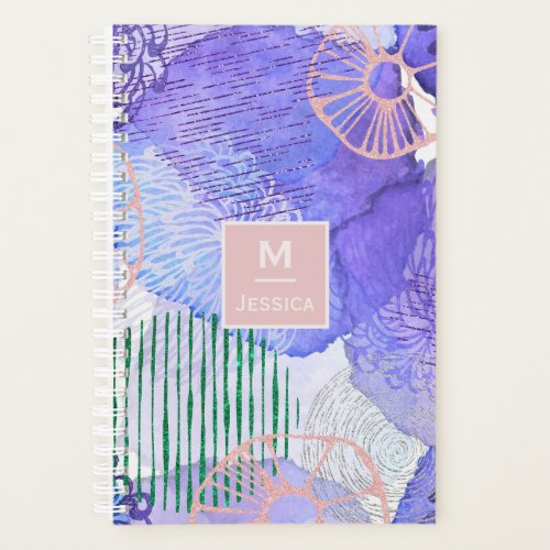 Abstract Watercolor Marine Flora Art Monogram Planner