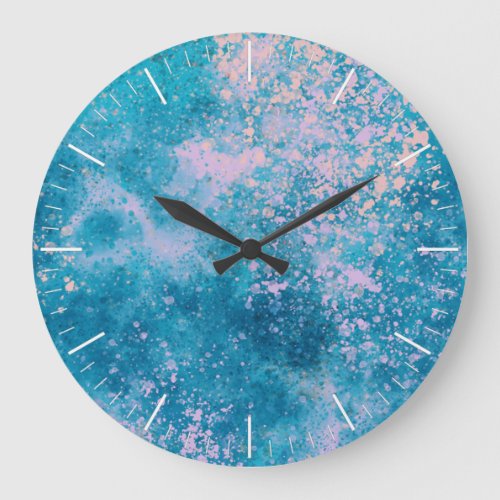 Abstract Watercolor Mint Blue Large Clock