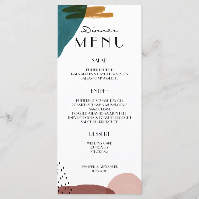 Abstract Watercolor Modern Flat Menu | Zazzle