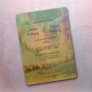 Abstract Watercolor Mountain Forest Wedding Invitation