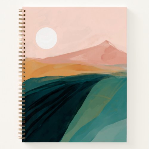 Abstract Watercolor Mountain Pink Green Yellow Notebook