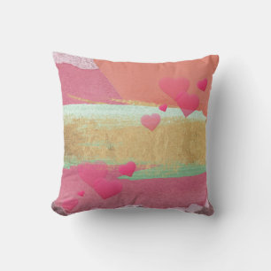 Abstract Watercolor Multicolor,Hearts Throw Pillow