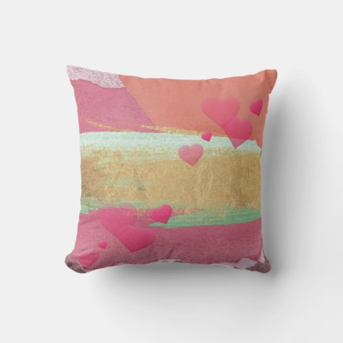 Abstract Watercolor MulticolorHearts Throw Pillow