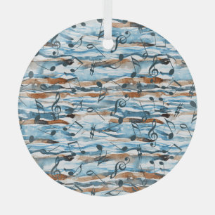 Abstract watercolor music notes pattern. glass ornament