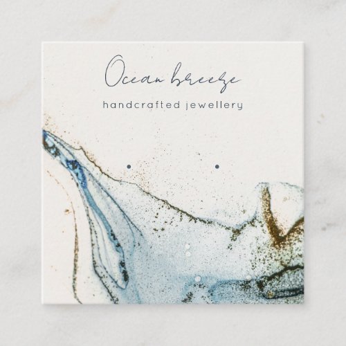 Abstract Watercolor Navy Blue Gold Earring Holder Square Business Card
