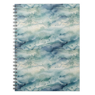 Abstract Watercolor Ocean Coastal Blue Aesthetic Notebook