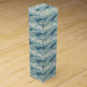 Abstract Watercolor Ocean Coastal Blue Aesthetic Wine Box
