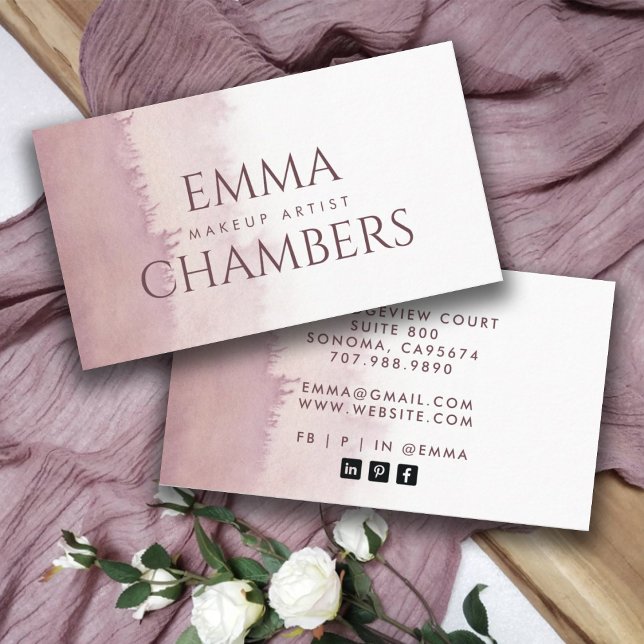 Abstract Watercolor Ombre Makeup Artist Dusty Rose Business Card (Creator Uploaded)