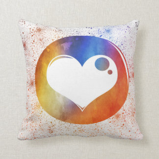 Abstract Watercolor Orange & Blue Heart Design Throw Pillow