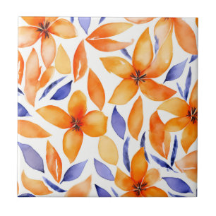 Abstract watercolor orange floral modern ceramic tile
