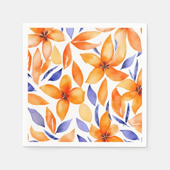 Abstract watercolor orange floral modern napkins (Front)