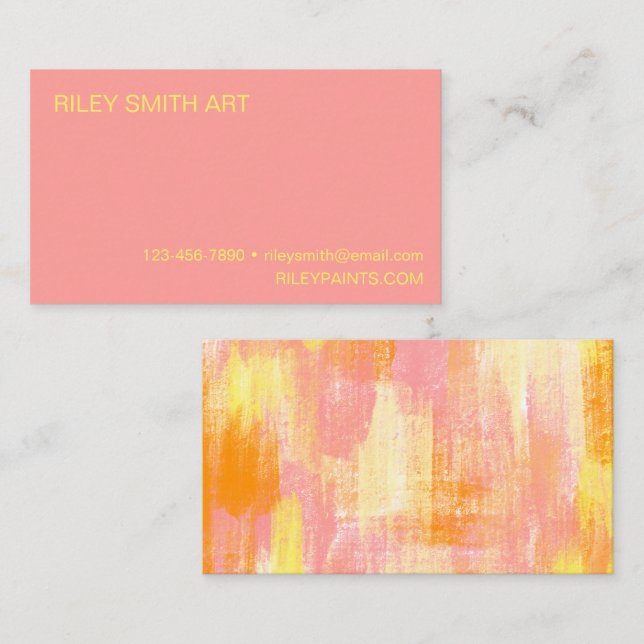 Abstract Watercolor Orange Yellow Pink Simple  Business Card (Front/Back)