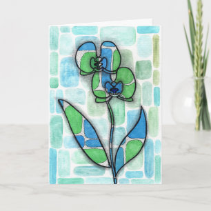 Abstract Watercolor Orchid Mosaic Floral Greeting Card