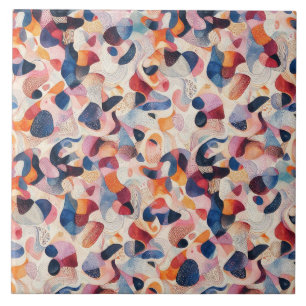 Abstract Watercolor Organic Navy Coral Pattern Ceramic Tile