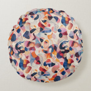 Abstract Watercolor Organic Navy Coral Pattern Round Pillow