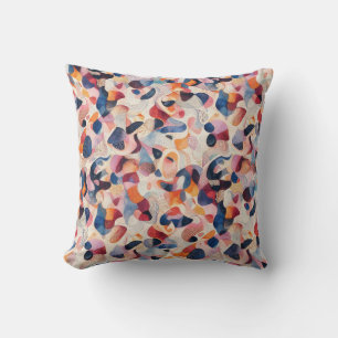 Abstract Watercolor Organic Navy Coral Pattern Throw Pillow