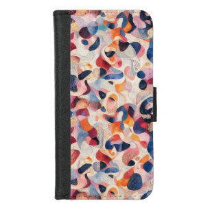 Abstract Watercolor Organic Shapes Navy Coral Patt iPhone 8/7 Wallet Case