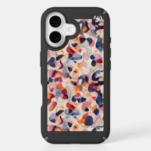 Abstract Watercolor Organic Shapes Navy Coral Patt iPhone 16 Case