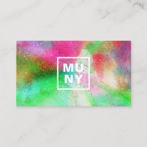 Abstract watercolor paint splatter trendy initials business card
