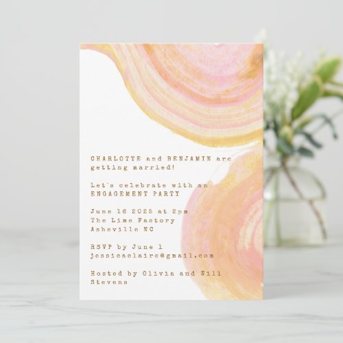 Abstract Watercolor Paint Swirl Engagement Party Invitation