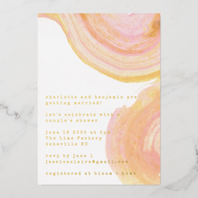 Abstract Watercolor Paint Swirl Shower Gold  Foil Invitation (Front)