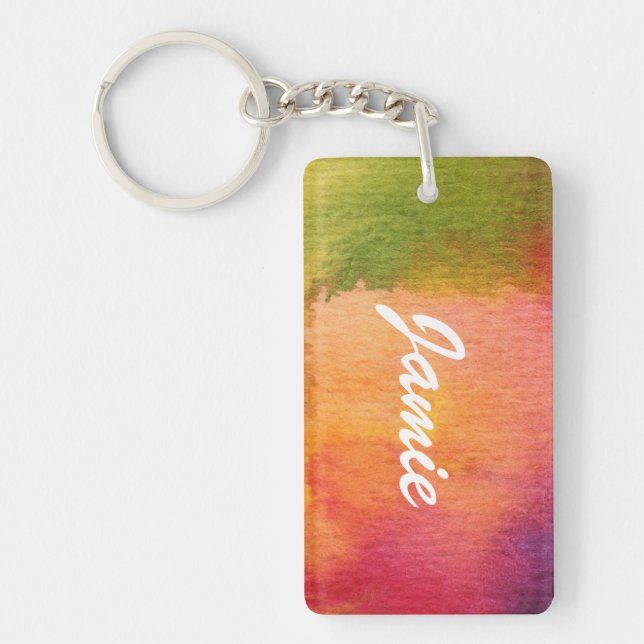 Abstract watercolor painted background keychain (Front)