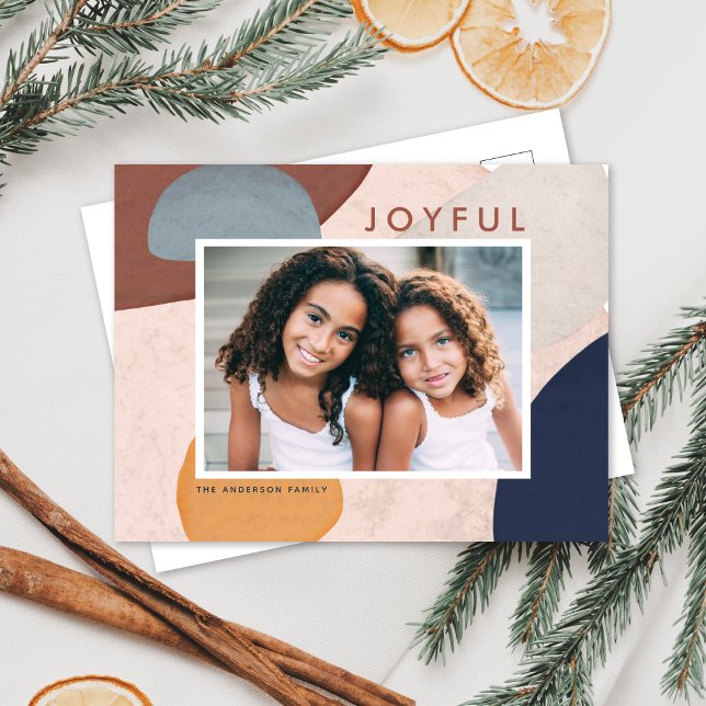 Abstract Watercolor Painted Shapes Boho Photo Holiday Postcard (Creator Uploaded)