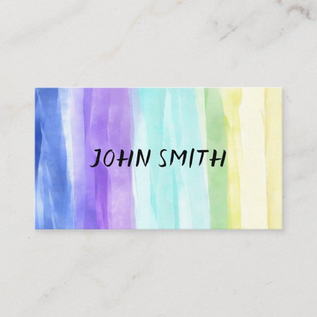 abstract watercolor painted stripes custom business card (Front)