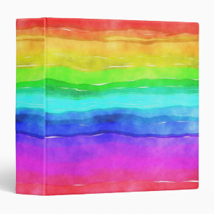 Abstract Watercolor Painted Stripes Rainbow 3 Ring Binder