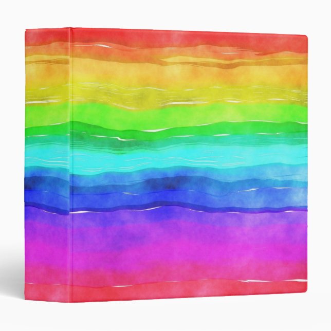 Abstract Watercolor Painted Stripes Rainbow 3 Ring Binder (Front/Spine)