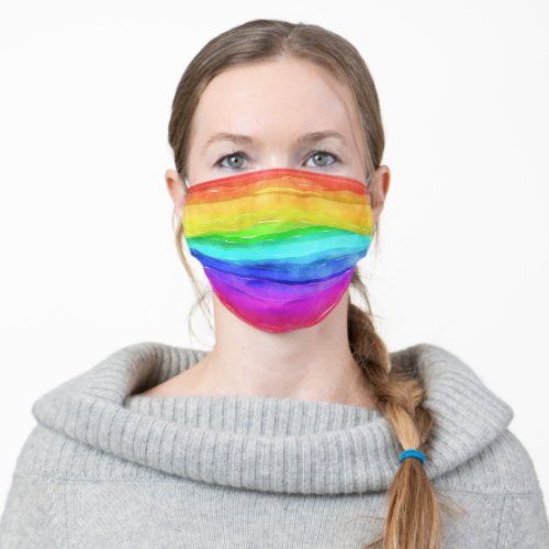 Abstract Watercolor Painted Stripes Rainbow       Adult Cloth Face Mask