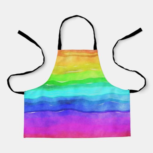 Abstract Watercolor Painted Stripes Rainbow Apron