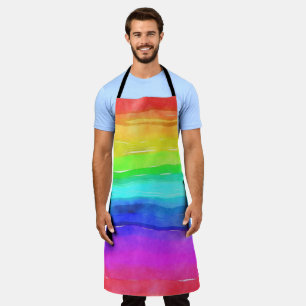 Abstract Watercolor Painted Stripes Rainbow Apron