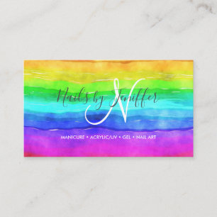 Abstract Watercolor Painted Stripes Rainbow. Business Card